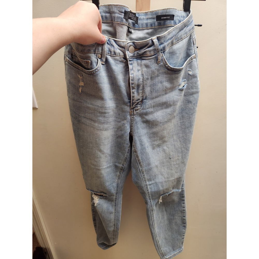 Judy‎ Blue Skinny Fit Distressed Ripped Knee Light Wash Jeans Womens 14W